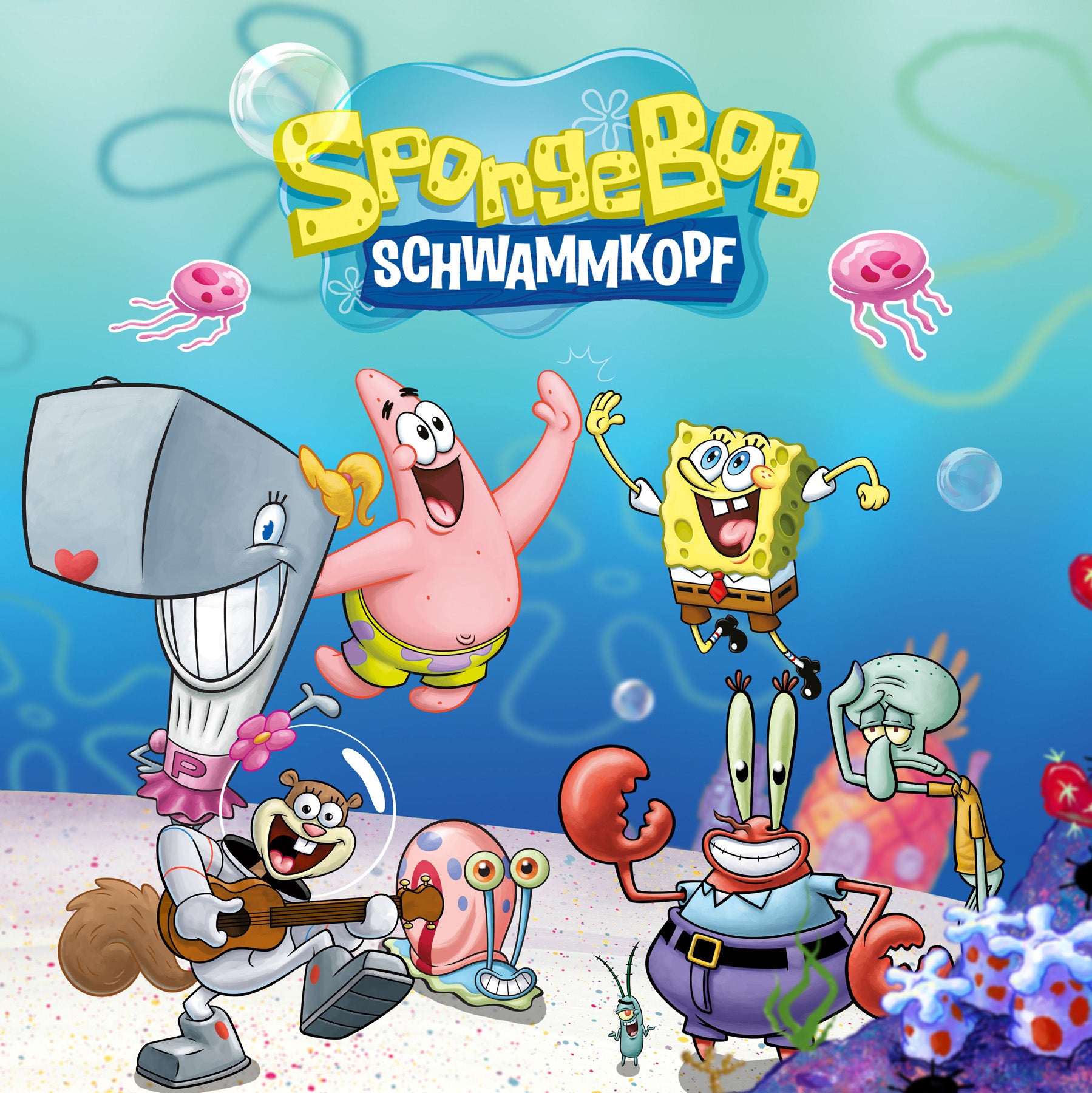 Wandbild SPONGEBOB GRUPPE 35x35 cm – Leinwandbild Keilrahmen Deko modern