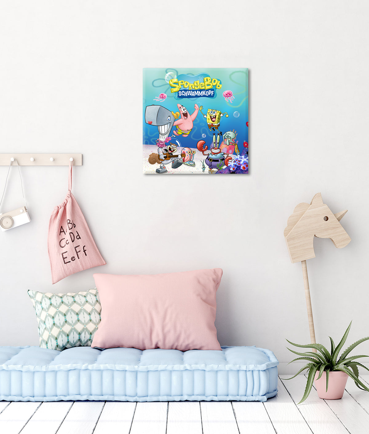 Wandbild SPONGEBOB GRUPPE 35x35 cm – Leinwandbild Keilrahmen Deko modern - Ambiente 1