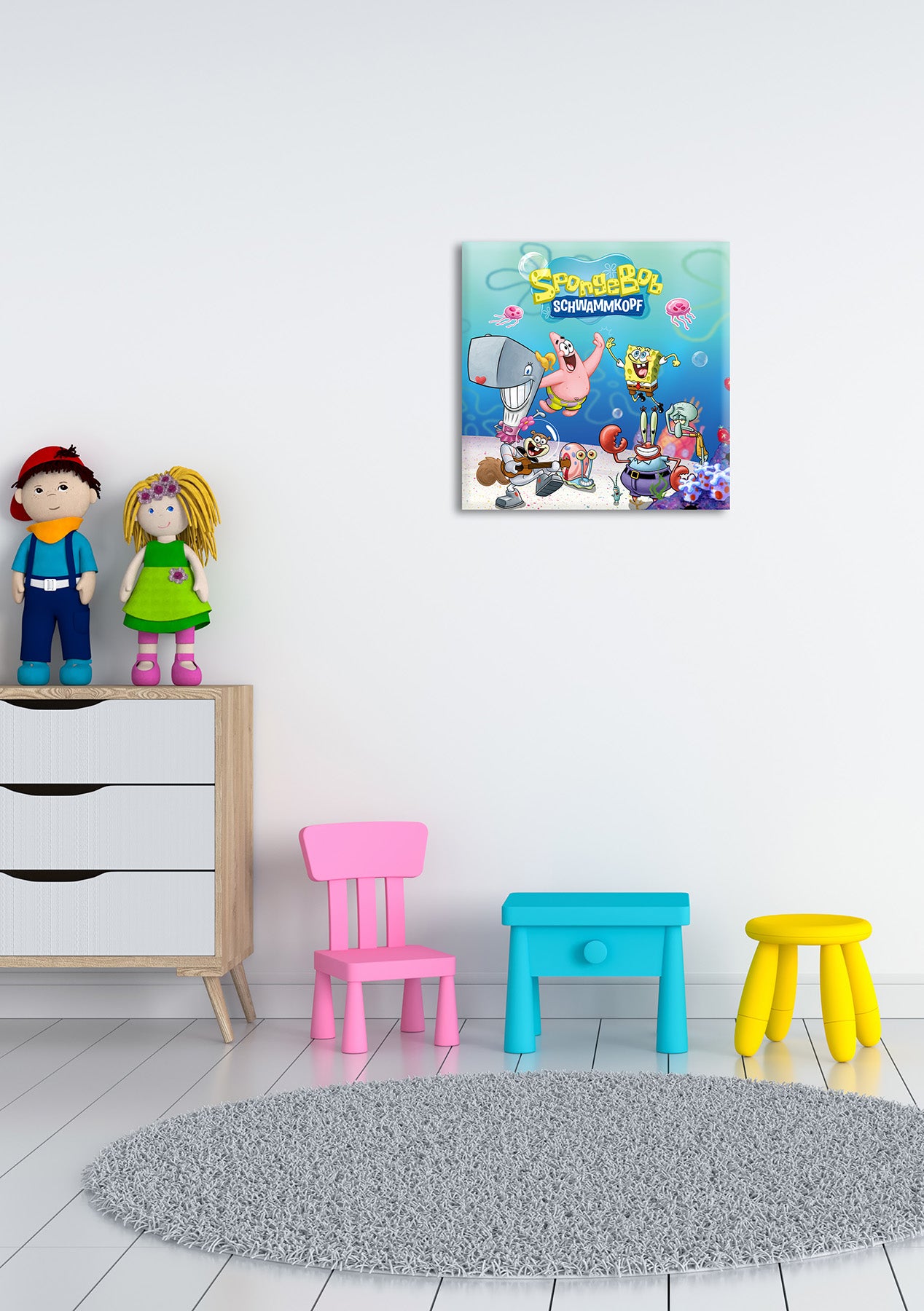 Wandbild SPONGEBOB GRUPPE 35x35 cm – Leinwandbild Keilrahmen Deko modern - Ambiente 2