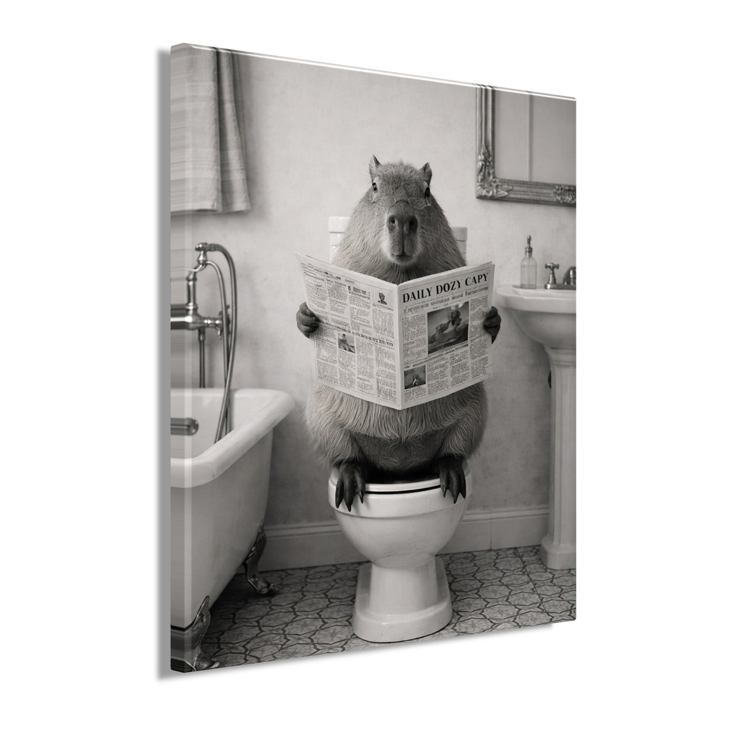 Wandbild CAPYBARA AUF WC 46x61 cm – Leinwandbild Keilrahmen Deko modern - Seitenansicht