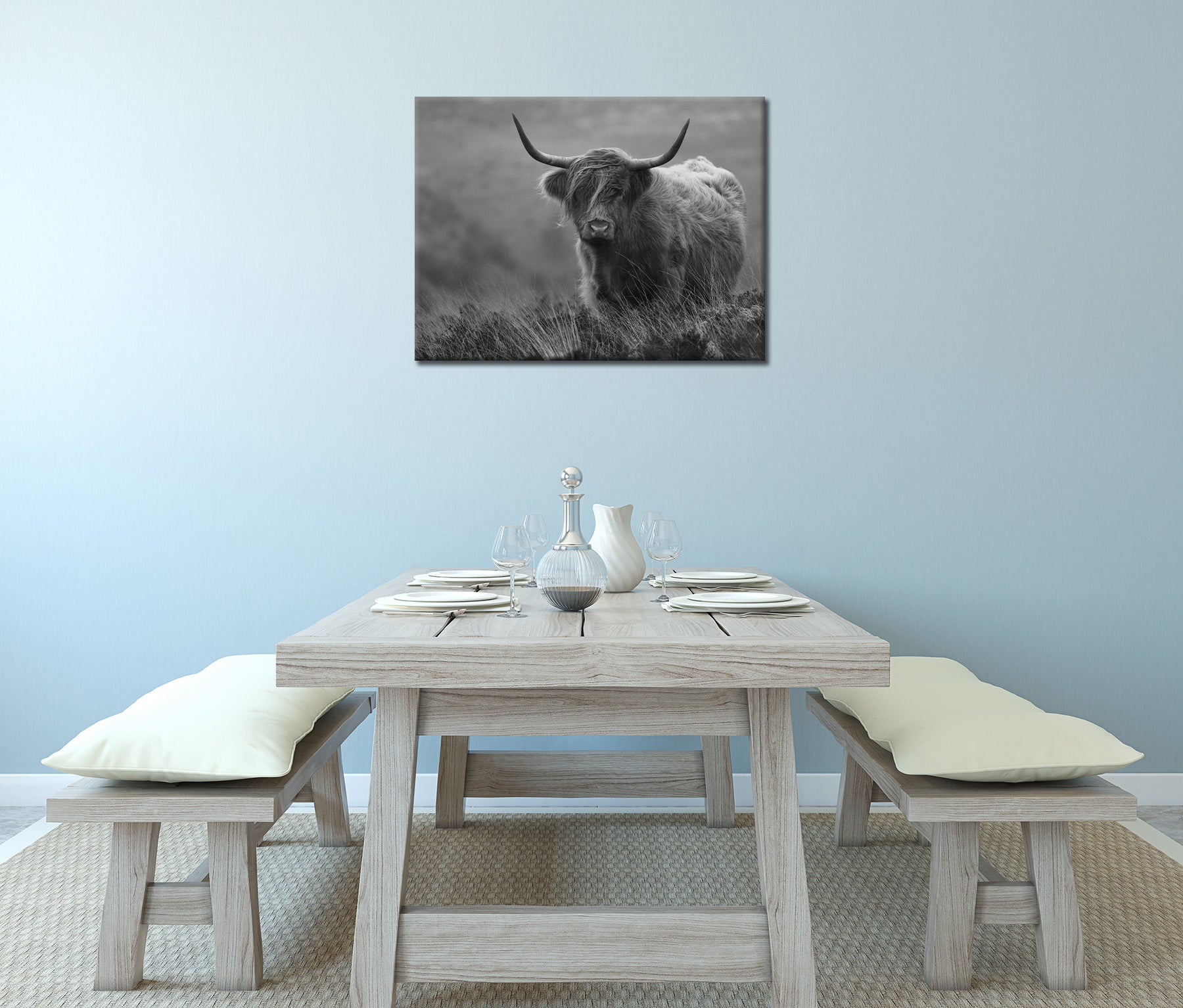 Wandbild HOCHLANDRIND SW 46x61 cm – Leinwandbild Keilrahmen Deko modern - Ambiente 3