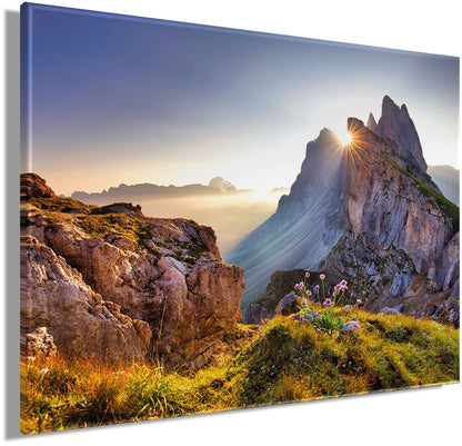 Wandbild BERGE SONNENAUFGANG 46x61 cm – Leinwandbild Keilrahmen Deko modern - Seitenansicht