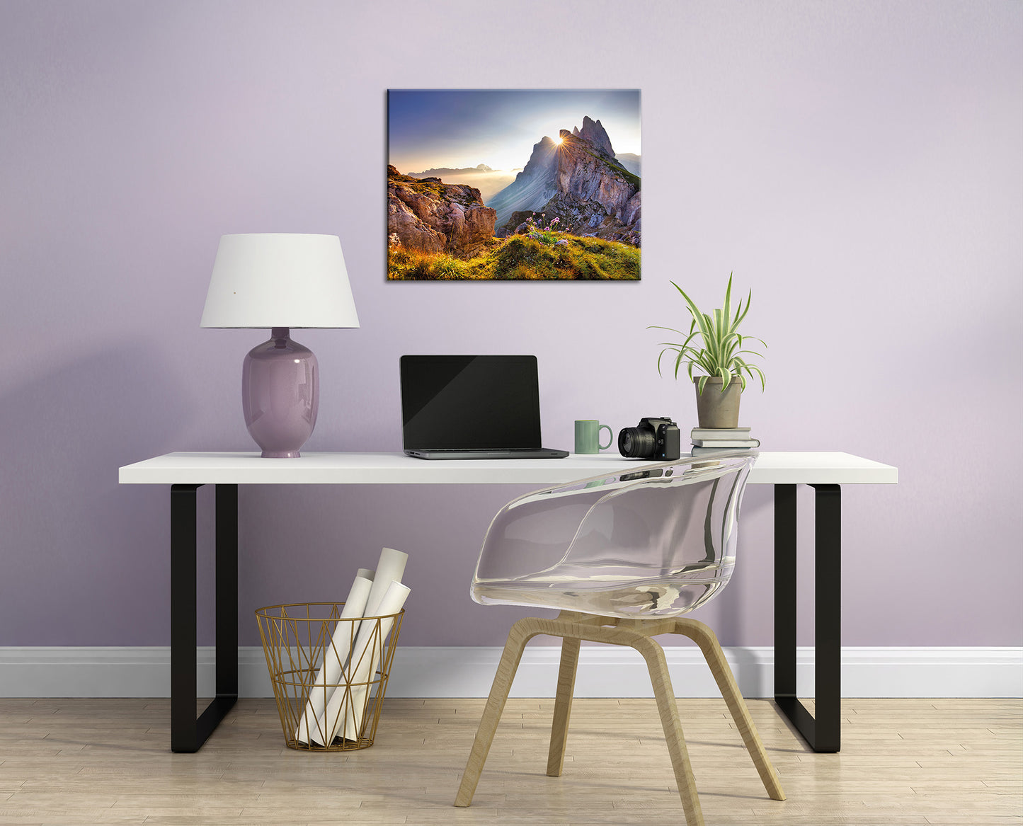Wandbild BERGE SONNENAUFGANG 46x61 cm – Leinwandbild Keilrahmen Deko modern - Ambiente 1