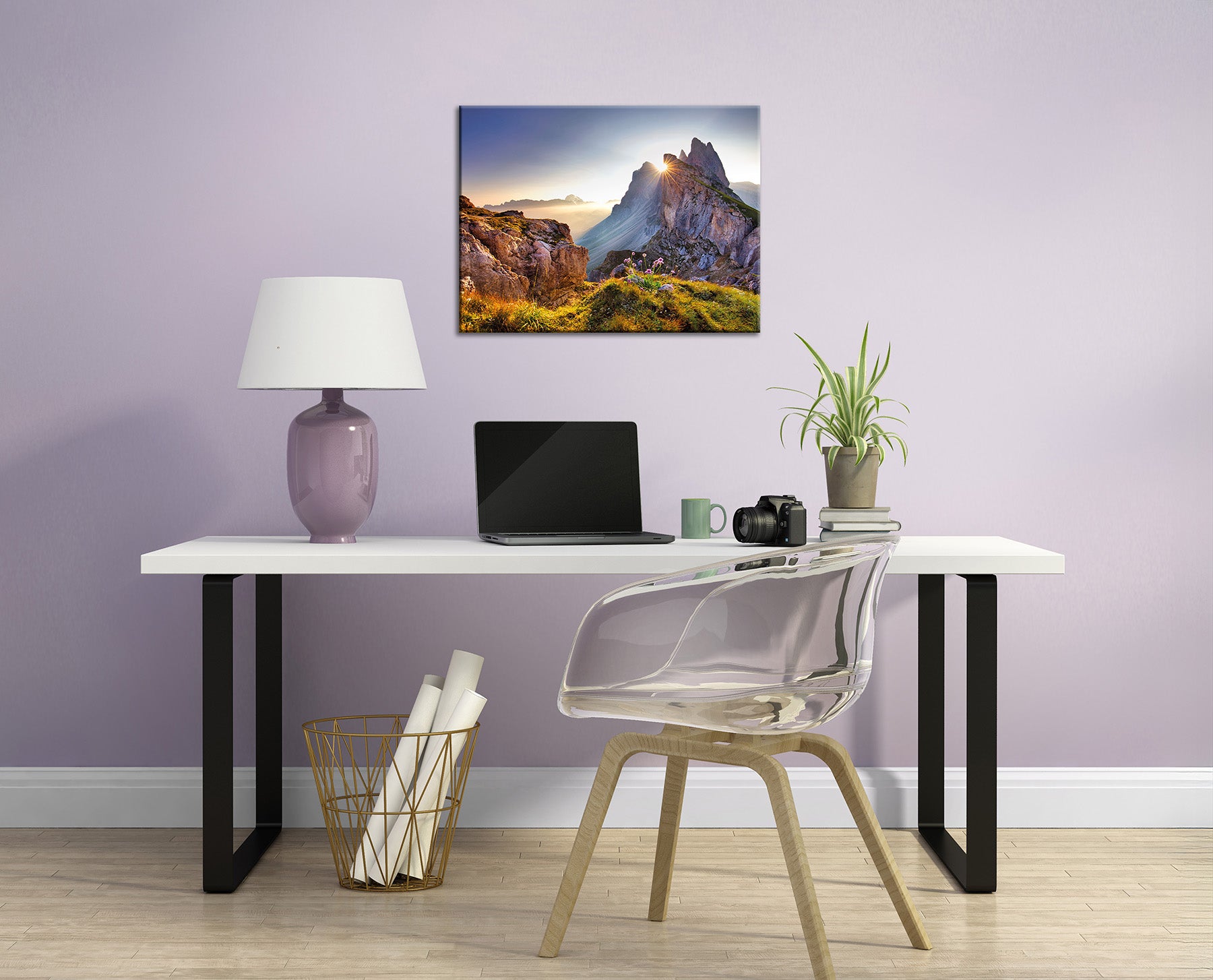 Wandbild BERGE SONNENAUFGANG 46x61 cm – Leinwandbild Keilrahmen Deko modern - Ambiente 1