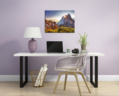 Wandbild BERGE SONNENAUFGANG 46x61 cm – Leinwandbild Keilrahmen Deko modern - Ambiente 1
