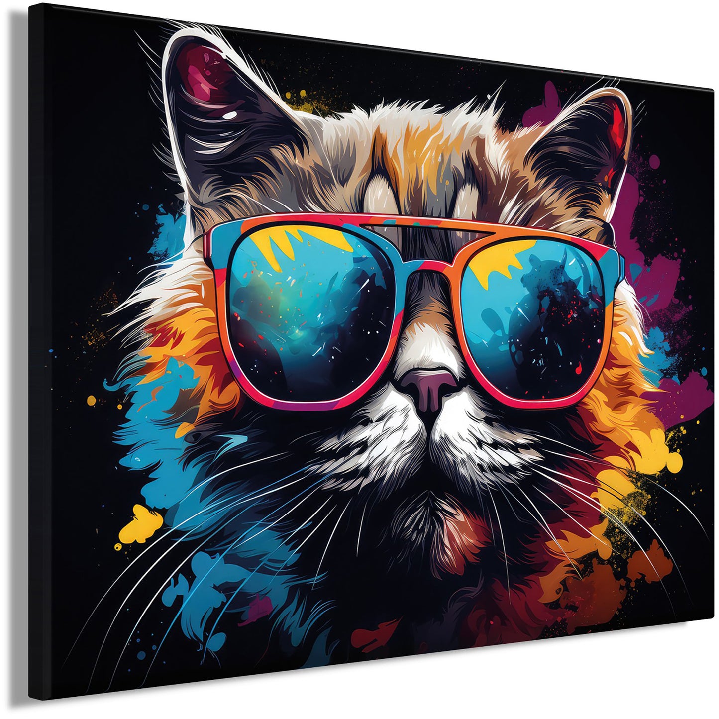 Wandbild COOL CAT 46x61 cm – Leinwandbild Keilrahmen Deko modern - Seitenansicht