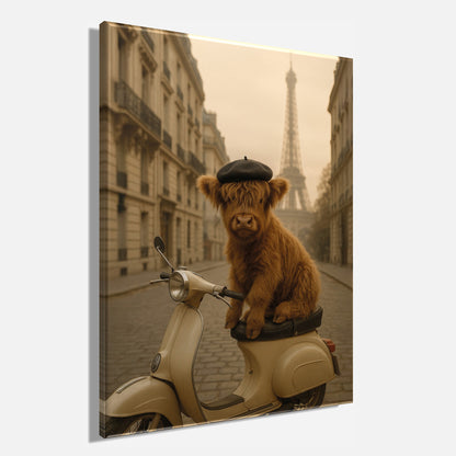 Wandbild HOCHLANDRIND IN PARIS 46x61 cm – Leinwandbild Keilrahmen Deko modern - Seitenansicht