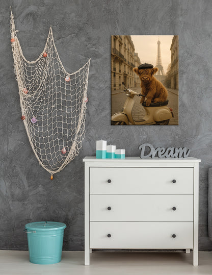 Wandbild HOCHLANDRIND IN PARIS 46x61 cm – Leinwandbild Keilrahmen Deko modern - Ambiente 1