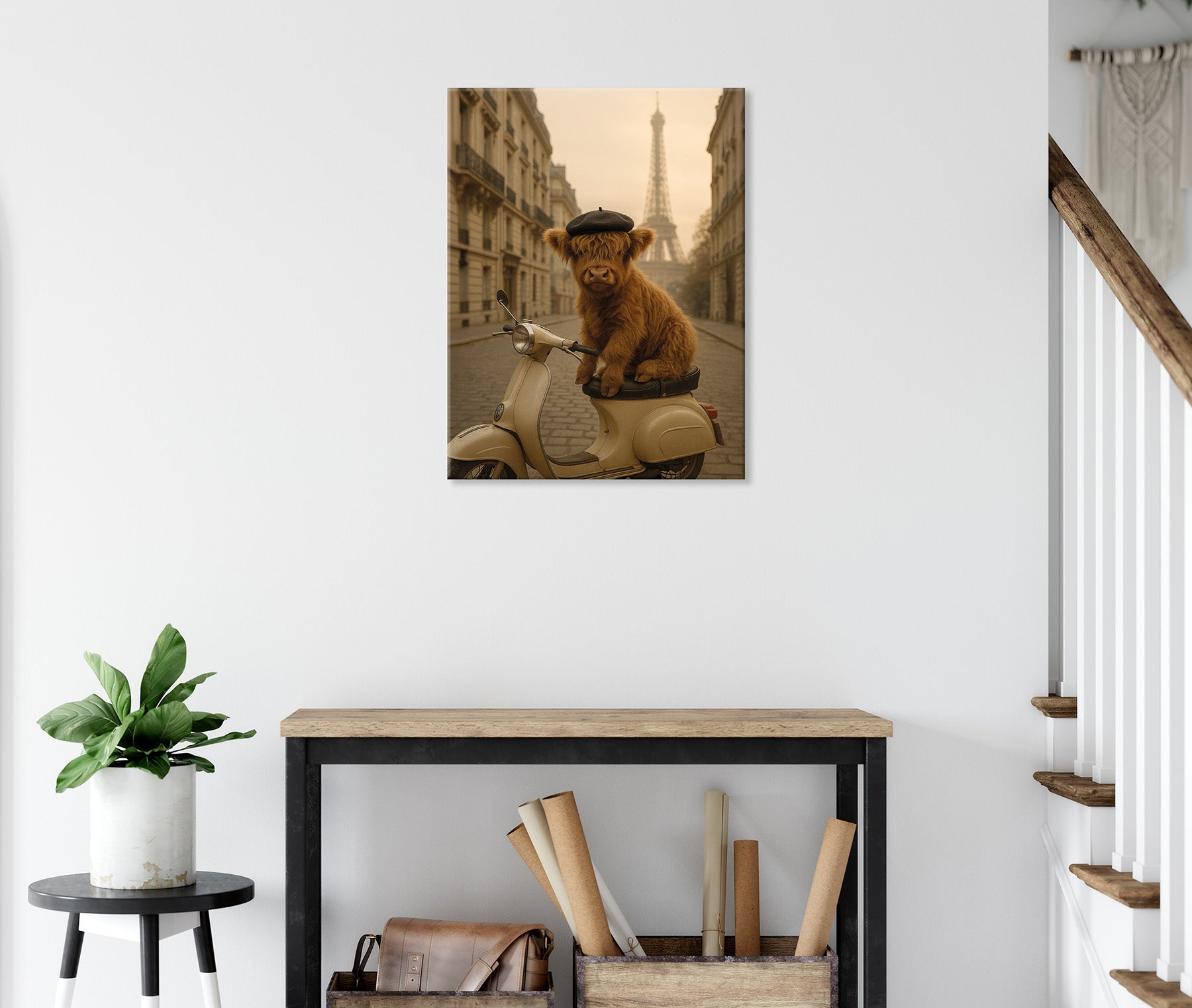 Wandbild HOCHLANDRIND IN PARIS 46x61 cm – Leinwandbild Keilrahmen Deko modern - Ambiente 2