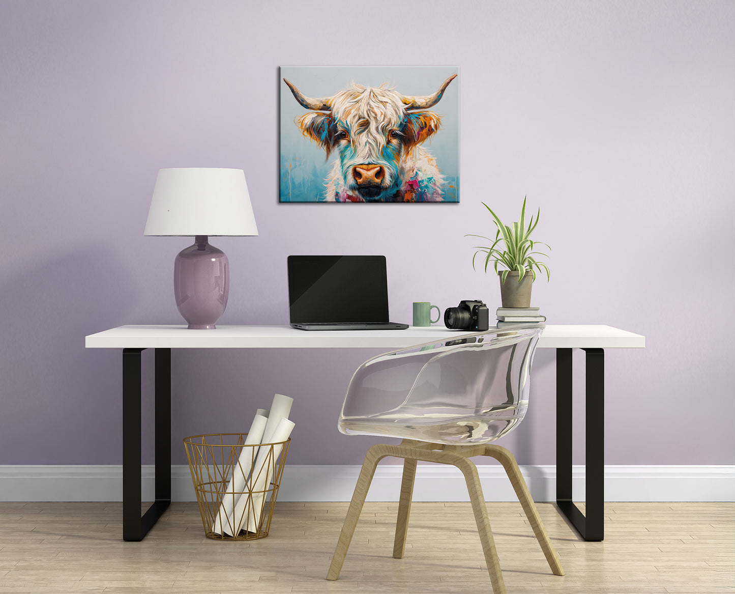 Wandbild BUNTES HOCHLANDRIND 46x61 cm – Leinwandbild Keilrahmen Deko modern - Ambiente 1