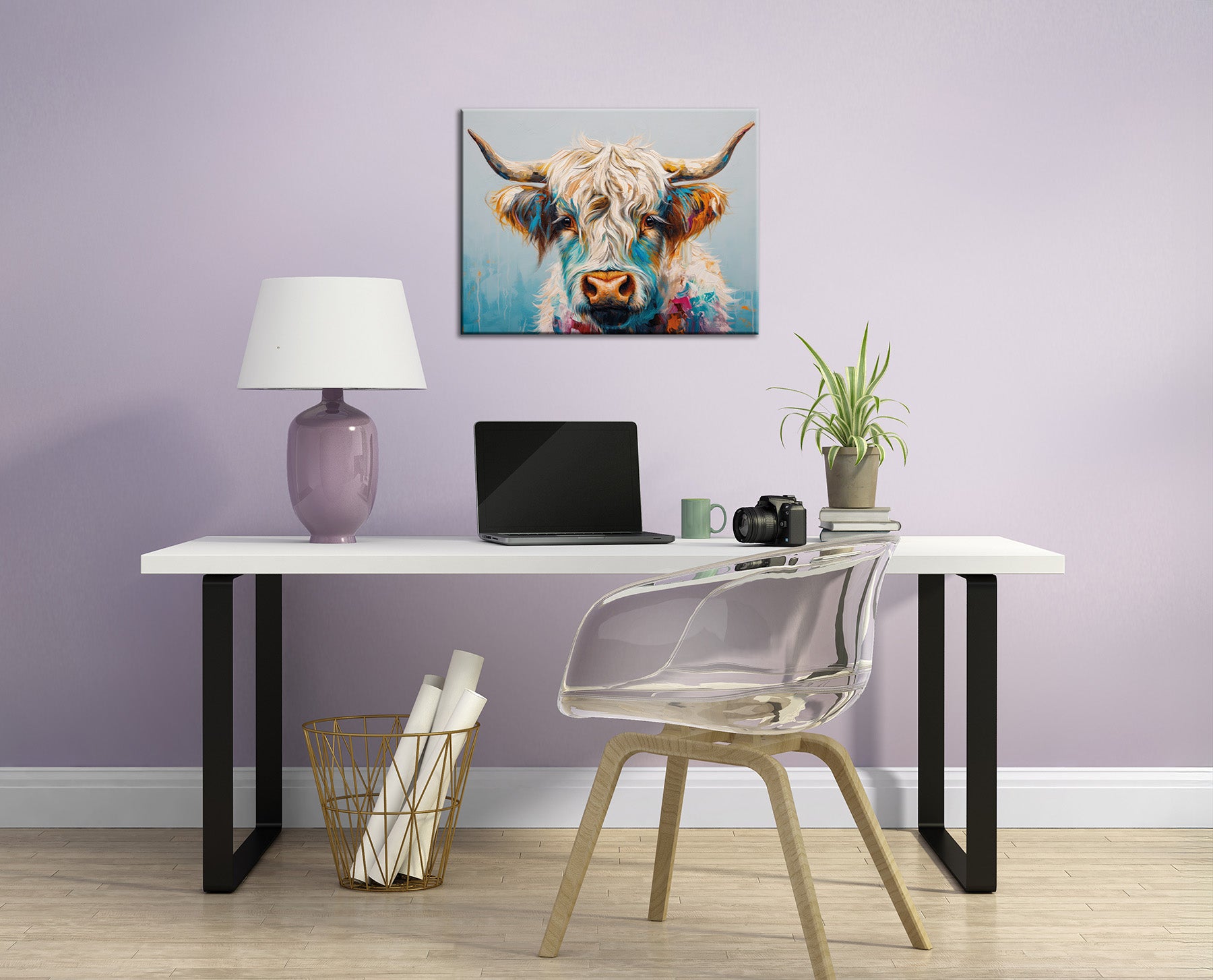 Wandbild BUNTES HOCHLANDRIND 46x61 cm – Leinwandbild Keilrahmen Deko modern - Ambiente 1