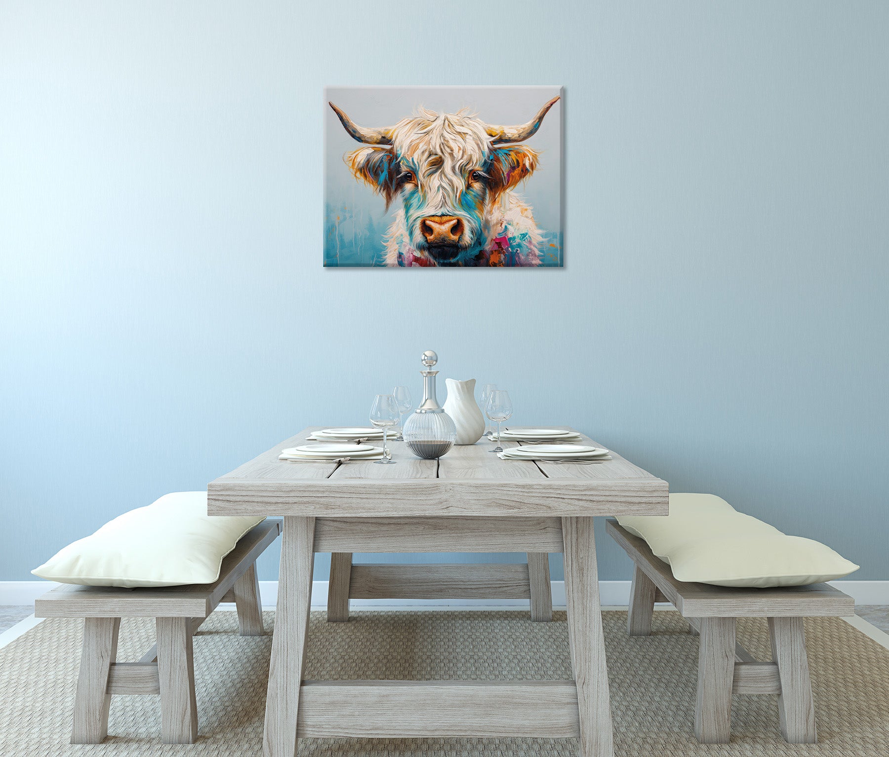 Wandbild BUNTES HOCHLANDRIND 46x61 cm – Leinwandbild Keilrahmen Deko modern - Ambiente 2
