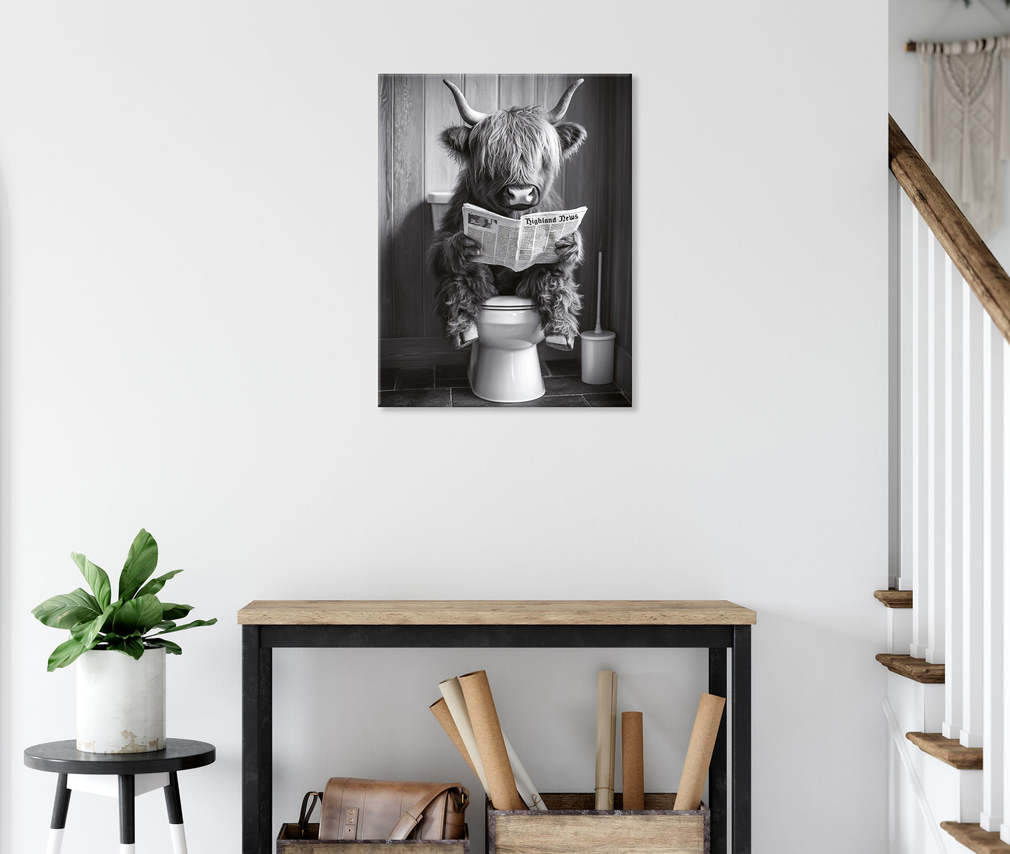 Wandbild HOCHLANDRIND AUF WC 46x61 cm – Leinwandbild Keilrahmen Deko modern - Ambiente 2