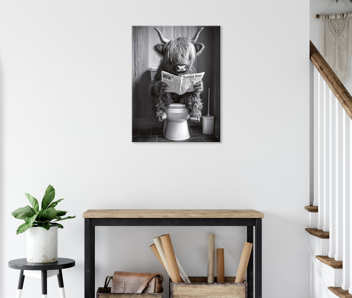 Wandbild HOCHLANDRIND AUF WC 46x61 cm – Leinwandbild Keilrahmen Deko modern - Ambiente 2