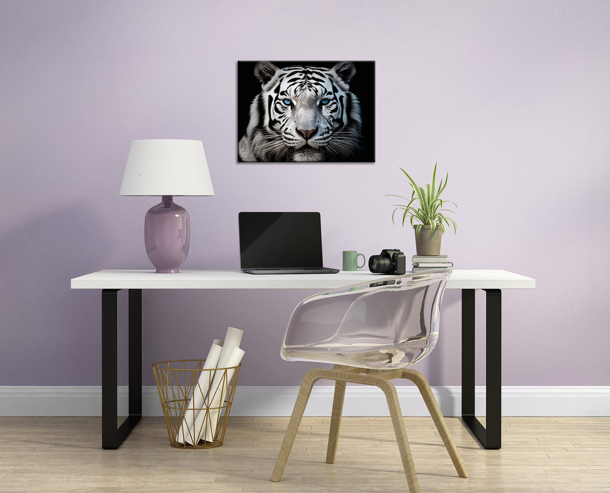 Wandbild WEISSER TIGER 46x61 cm – Leinwandbild Keilrahmen Deko modern - Ambiente 1
