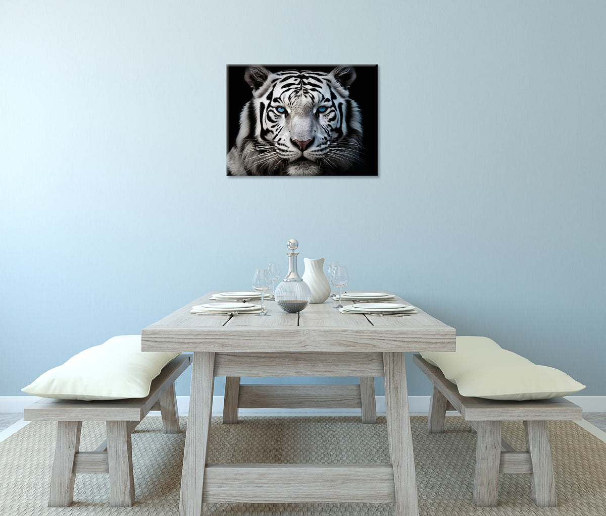 Wandbild WEISSER TIGER 46x61 cm – Leinwandbild Keilrahmen Deko modern - Ambiente 2