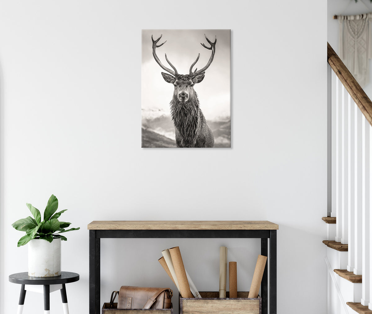 Wandbild HIRSCH 46x61 cm – Leinwandbild Keilrahmen Deko modern - Ambiente 2