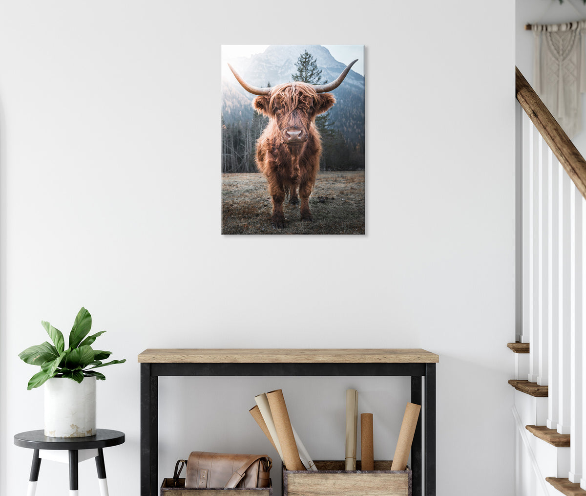 Wandbild HOCHLANDRIND 46x61 cm – Leinwandbild Keilrahmen Deko modern - Ambiente 2