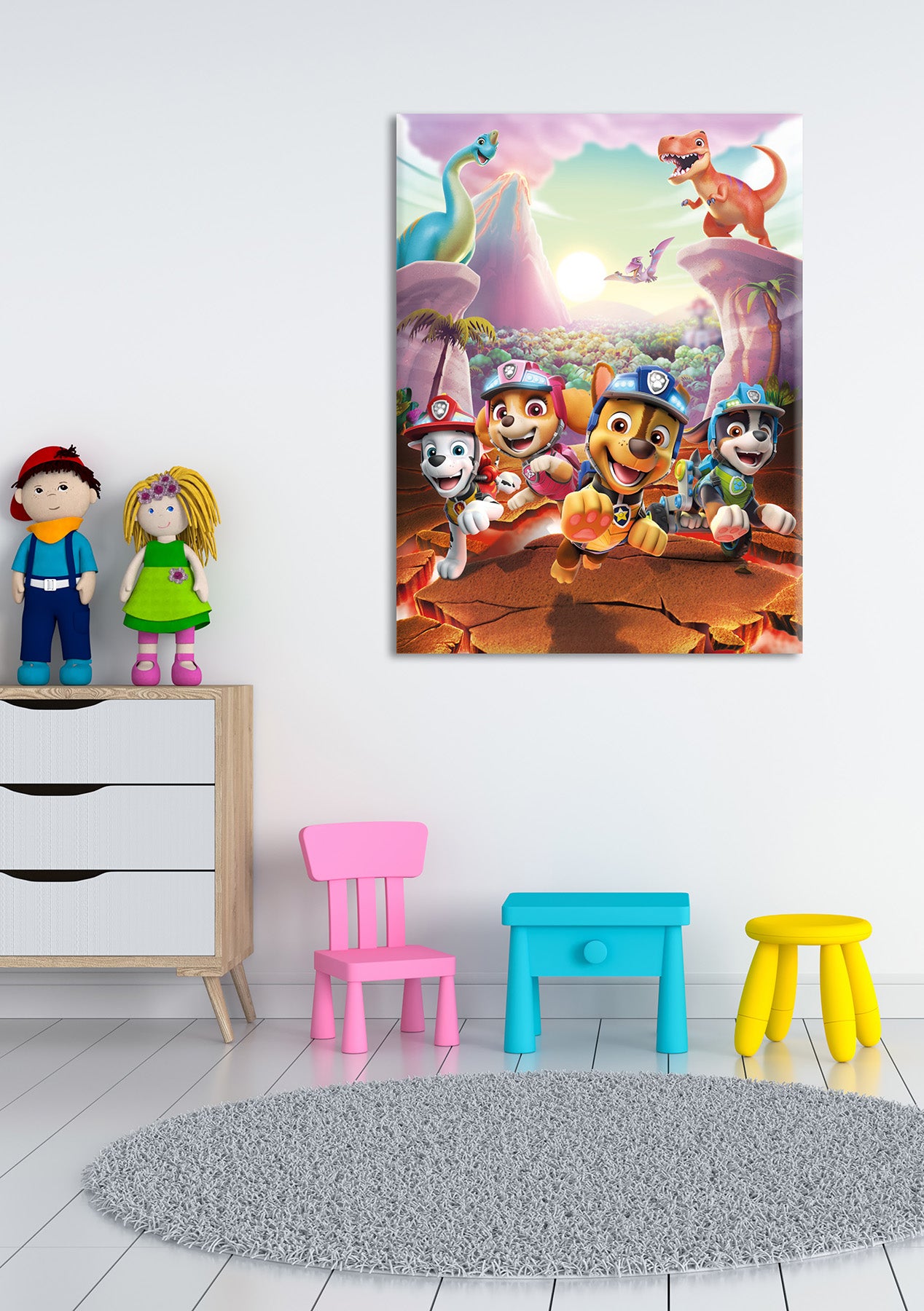 Wandbild DINO RESCUE PAW PATROL 46x61 cm – Leinwandbild Keilrahmen Deko modern - Ambiente 2