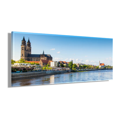 Wandbild MAGDEBURG BEI TAG 50x120 cm – Leinwandbild Keilrahmen Deko modern - Seitenansicht
