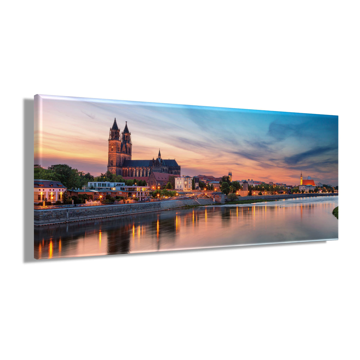 Wandbild MAGDEBURG AM ABEND 50x120 cm – Leinwandbild Keilrahmen Deko modern - Seitenansicht