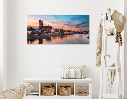 Wandbild MAGDEBURG AM ABEND 50x120 cm – Leinwandbild Keilrahmen Deko modern - Ambiente 1