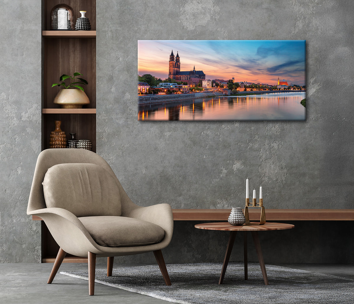 Wandbild MAGDEBURG AM ABEND 50x120 cm – Leinwandbild Keilrahmen Deko modern - Ambiente 3