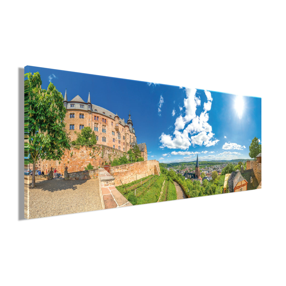 Wandbild GRAFENSCHLOSS MARBURG 50x125 cm – Leinwandbild Keilrahmen Deko modern - Seitenansicht