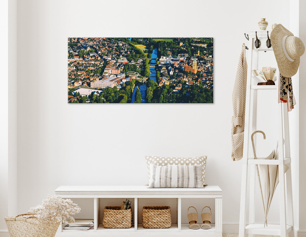 Wandbild RHEINE LUFTAUFNAHME 50x125 cm – Leinwandbild Keilrahmen Deko modern - Ambiente 1
