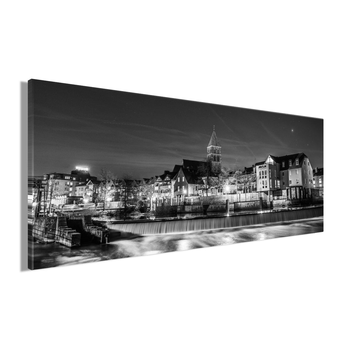 Wandbild RHEINE EMSWEHR NACHT 50x125 cm – Leinwandbild Keilrahmen Deko modern - Seitenansicht