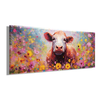 Wandbild BUNTE KUH 60x140 cm – Leinwandbild Keilrahmen Deko modern - Seitenansicht