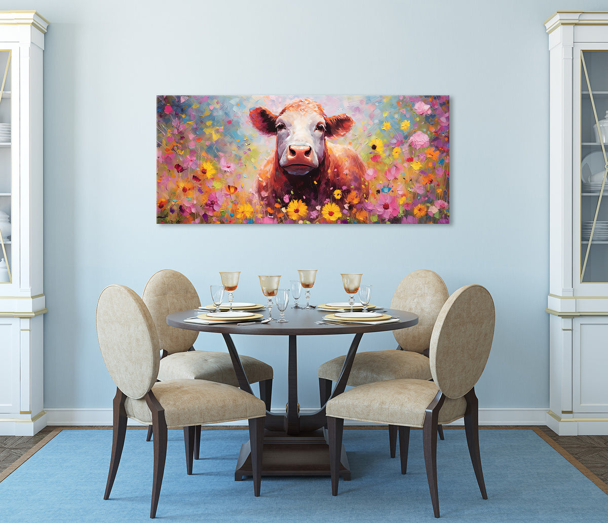 Wandbild BUNTE KUH 60x140 cm – Leinwandbild Keilrahmen Deko modern - Ambiente 1