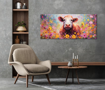 Wandbild BUNTE KUH 60x140 cm – Leinwandbild Keilrahmen Deko modern - Ambiente 2