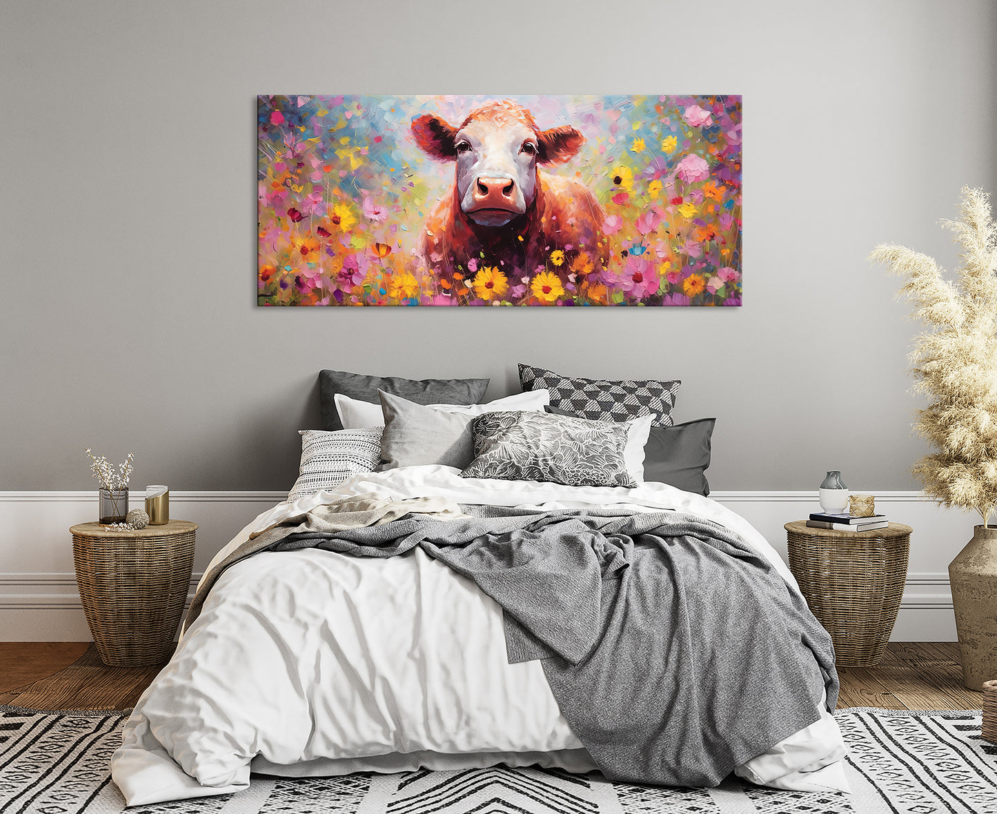 Wandbild BUNTE KUH 60x140 cm – Leinwandbild Keilrahmen Deko modern - Ambiente 3