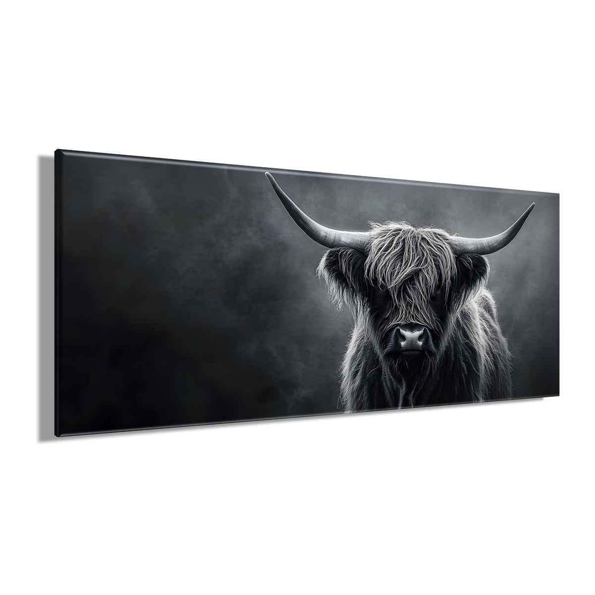 Wandbild HOCHLANDRIND XXL 60x140 cm – Leinwandbild Keilrahmen Deko modern - Seitenansicht