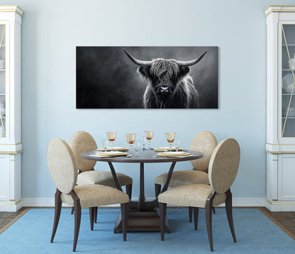 Wandbild HOCHLANDRIND XXL 60x140 cm – Leinwandbild Keilrahmen Deko modern - Ambiente 1