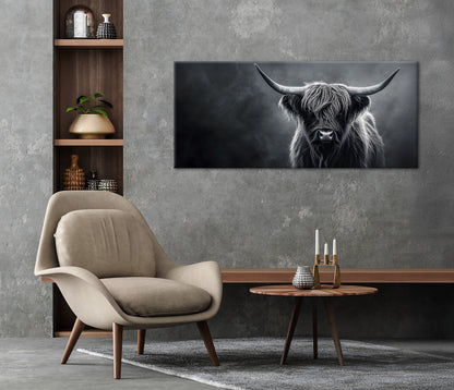 Wandbild HOCHLANDRIND XXL 60x140 cm – Leinwandbild Keilrahmen Deko modern - Ambiente 2