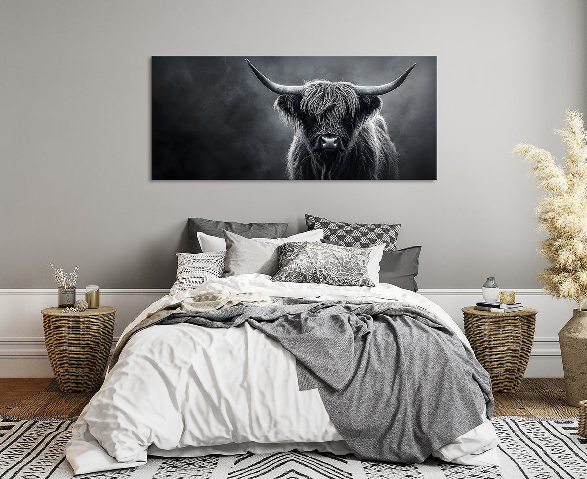 Wandbild HOCHLANDRIND XXL 60x140 cm – Leinwandbild Keilrahmen Deko modern - Ambiente 3