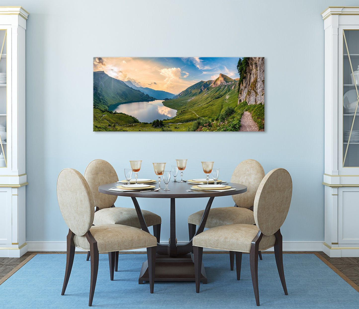 Wandbild BERGSEE XXL 60x140 cm – Leinwandbild Keilrahmen Deko modern - Ambiente 1