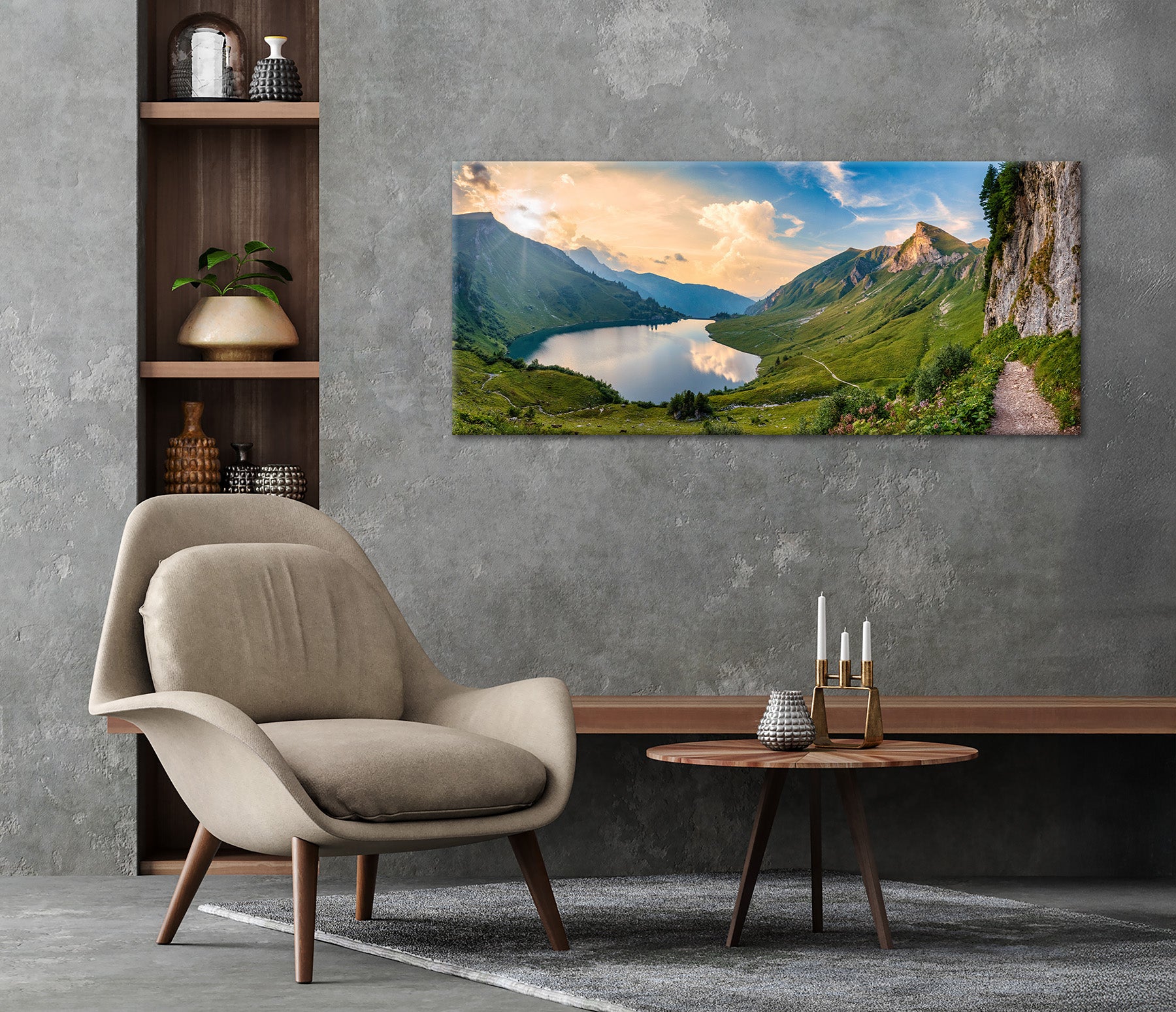 Wandbild BERGSEE XXL 60x140 cm – Leinwandbild Keilrahmen Deko modern - Ambiente 2