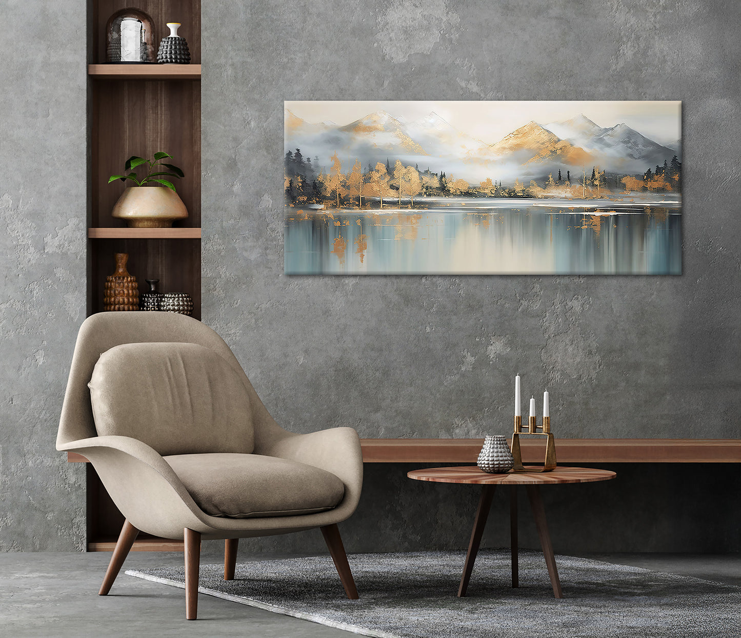 Wandbild BERGE UND SEE XXL 60x140 cm – Leinwandbild Keilrahmen Deko modern - Ambiente 2