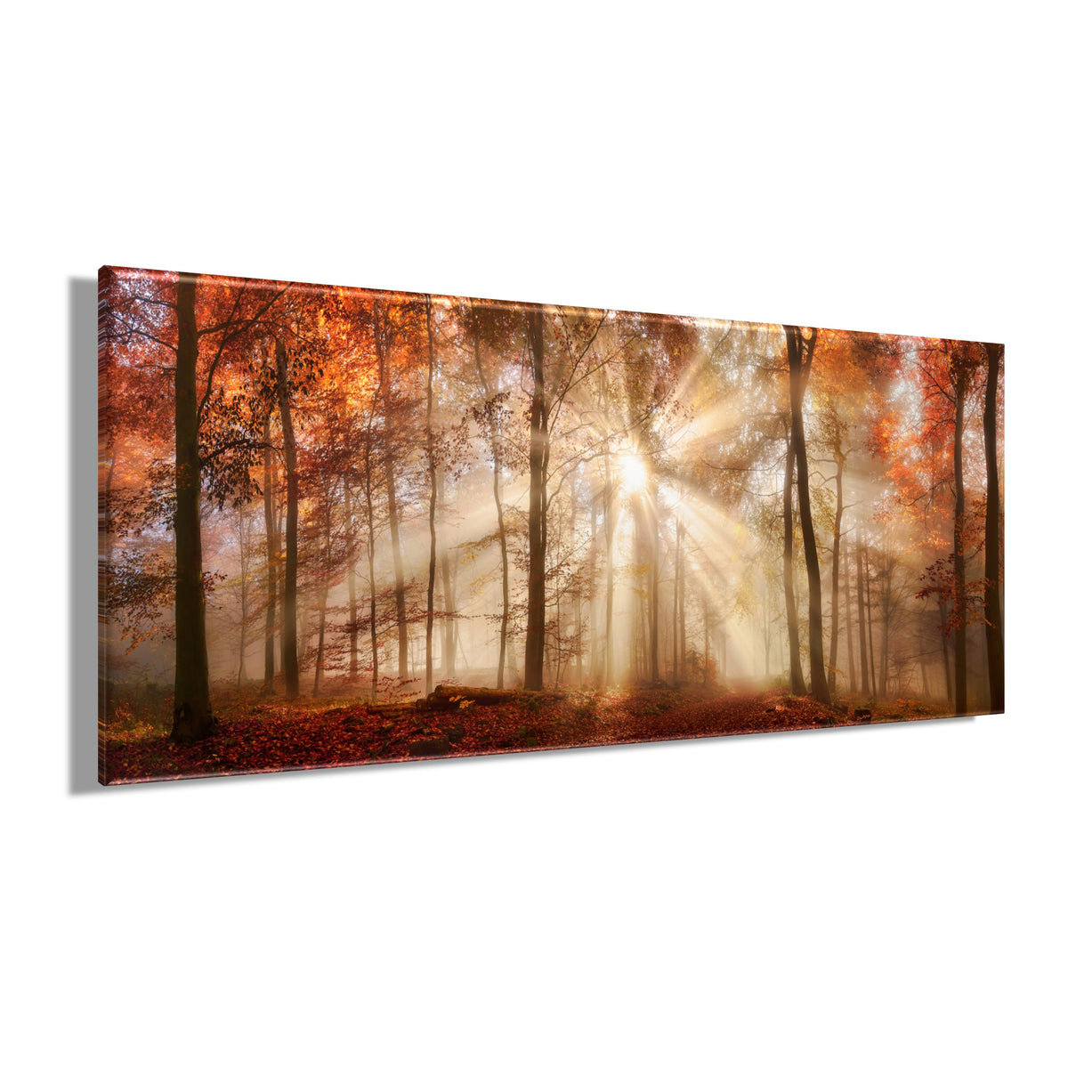 Wandbild HERBSTWALD XXL 60x140 cm – Leinwandbild Keilrahmen Deko modern - Seitenansicht