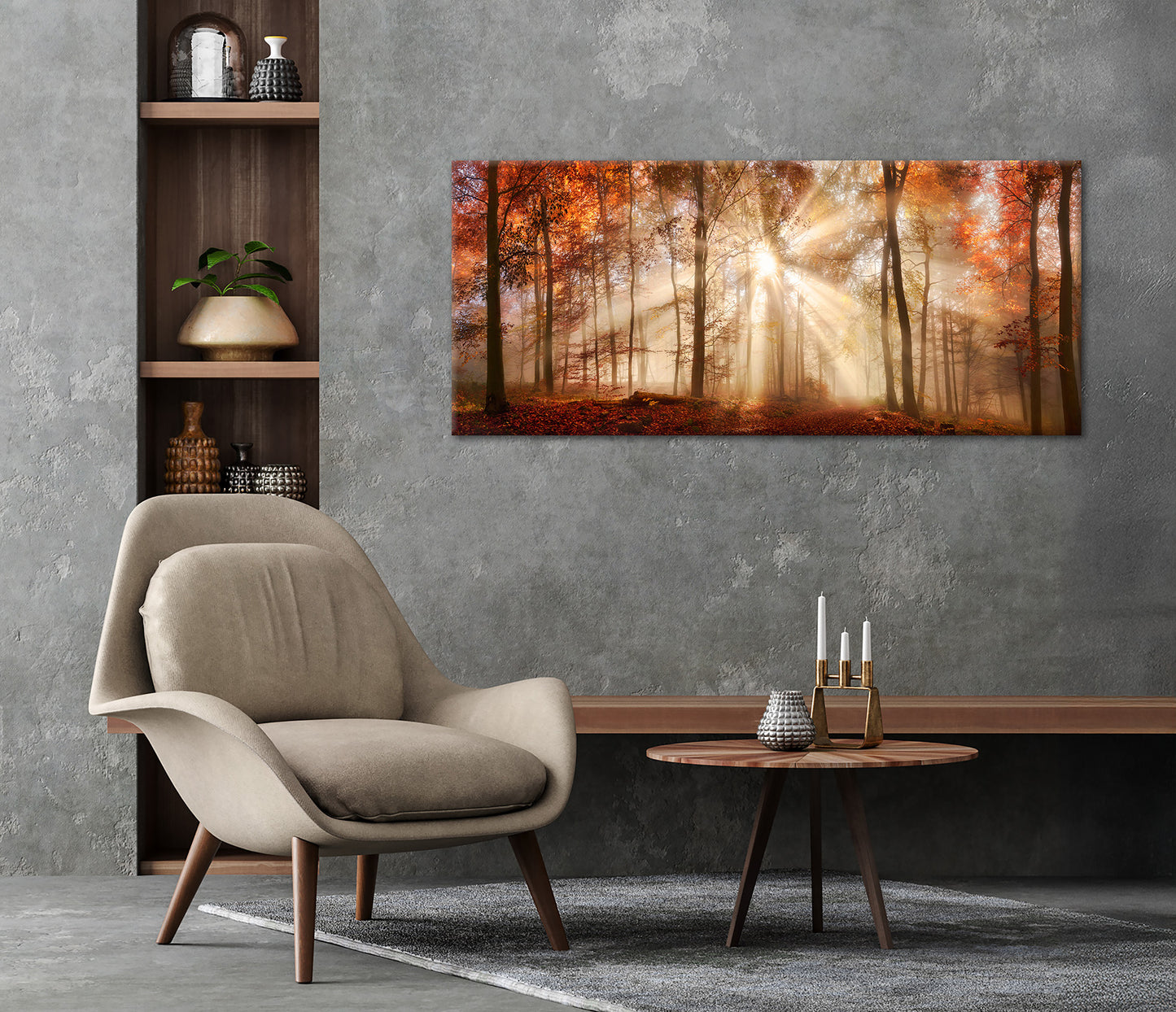 Wandbild HERBSTWALD XXL 60x140 cm – Leinwandbild Keilrahmen Deko modern - Ambiente 2