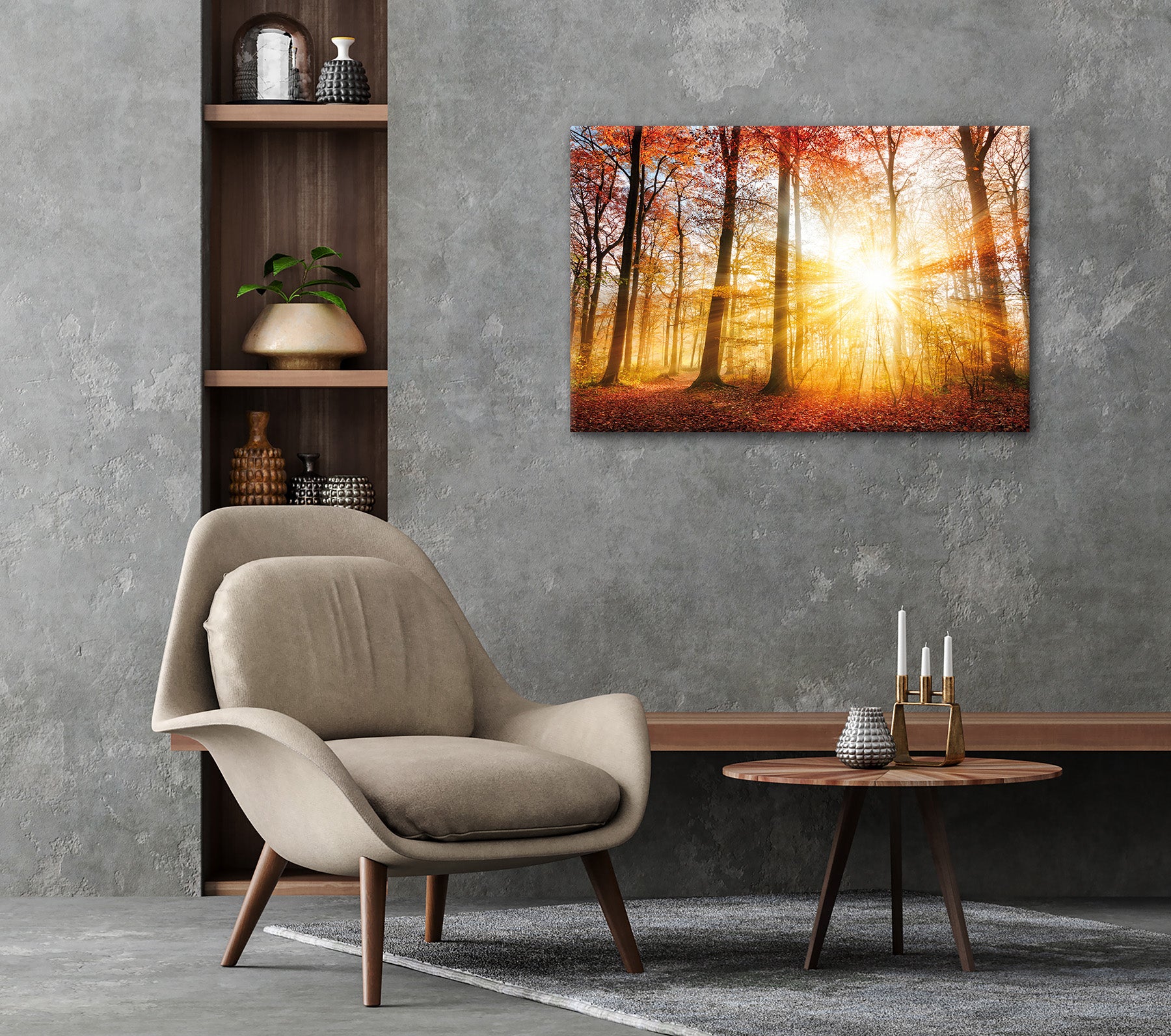 Wandbild HERBSTWALD 60x90 cm – Leinwandbild Keilrahmen Deko modern - Ambiente 2