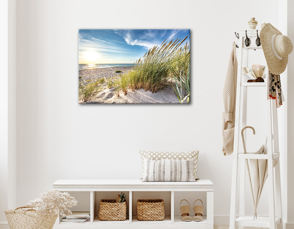 Wandbild STRANDSONNE 60x90 cm – Leinwandbild Keilrahmen Deko modern - Ambiente 1