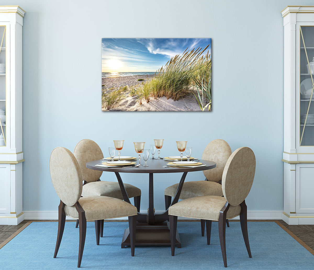 Wandbild STRANDSONNE 60x90 cm – Leinwandbild Keilrahmen Deko modern - Ambiente 2