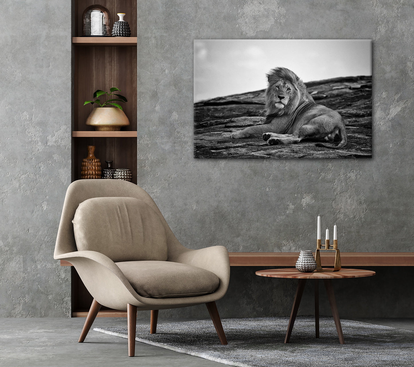 Wandbild LIEGENDER LÖWE 60x90 cm – Leinwandbild Keilrahmen Deko modern - Ambiente 3