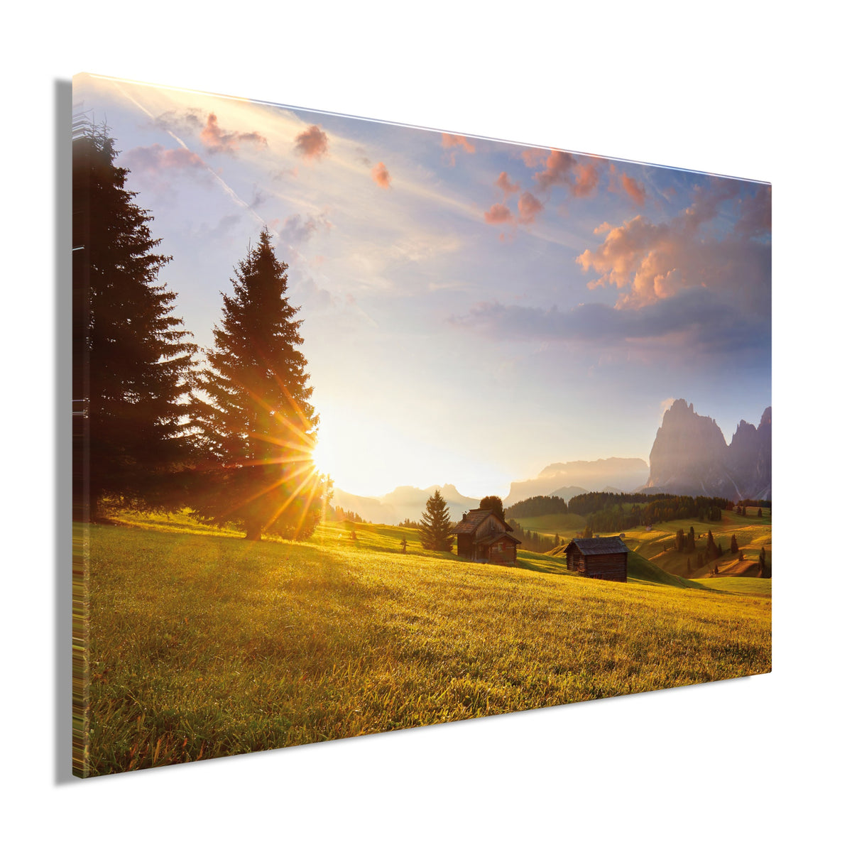 Wandbild ALPENLANDSCHAFT 60x90 cm – Leinwandbild Keilrahmen Deko modern - Seitenansicht