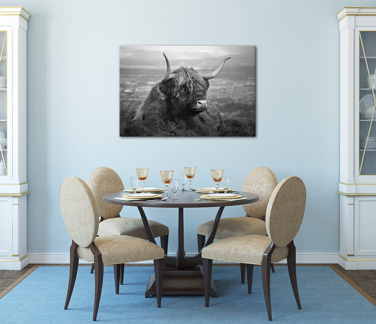 Wandbild HOCHLANDRIND AM SEE 60x90 cm – Leinwandbild Keilrahmen Deko modern - Ambiente 2