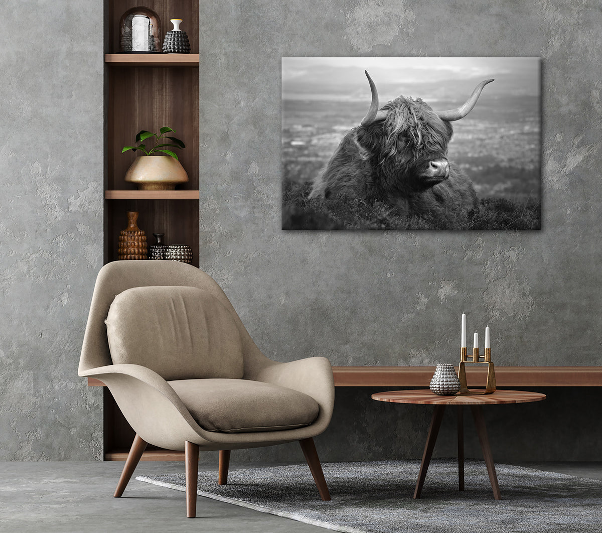 Wandbild HOCHLANDRIND AM SEE 60x90 cm – Leinwandbild Keilrahmen Deko modern - Ambiente 3
